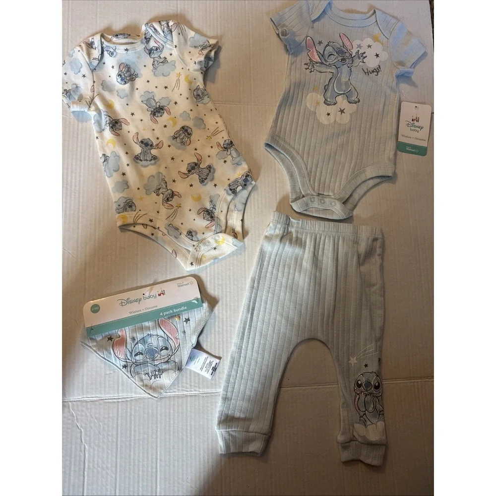 Disney Baby Size 4pc Stitch Outfit Set Sleeper 6-9 Months